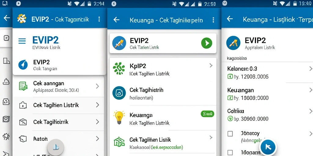 Antarmuka pengguna aplikasi Cek Tagihan Listrik EVIP2 yang modern.
