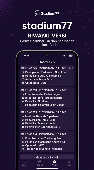 Tampilan riwayat versi stadium77